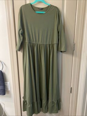 Olive Green Midi Ruffle Hem Dress